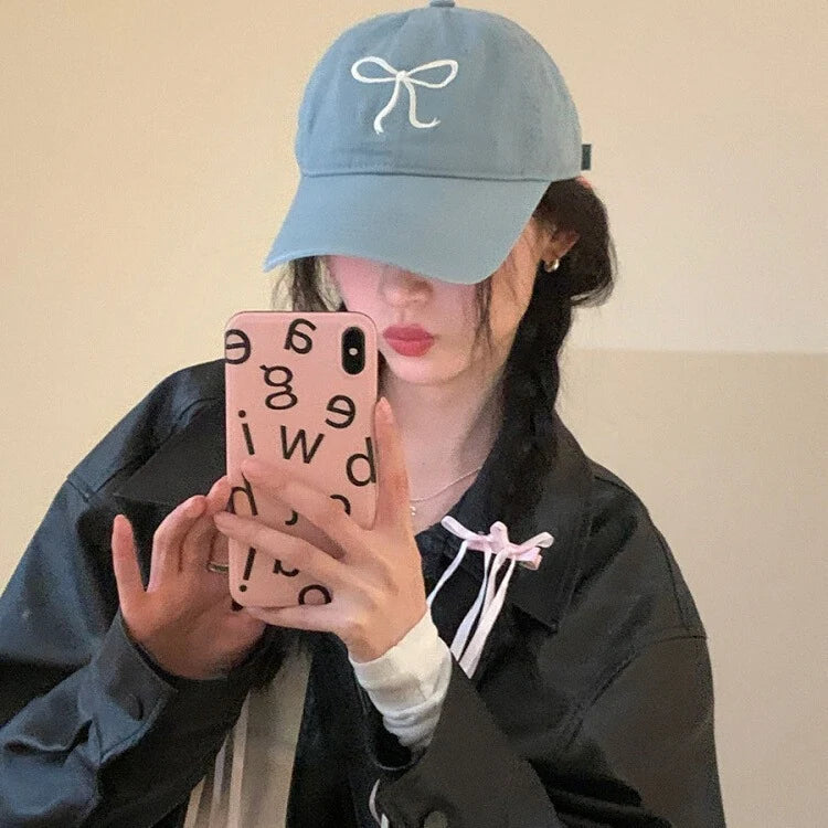 Sweet Bow Bow Baseball Cap for Women Fashion Hat Adjustable Snapback