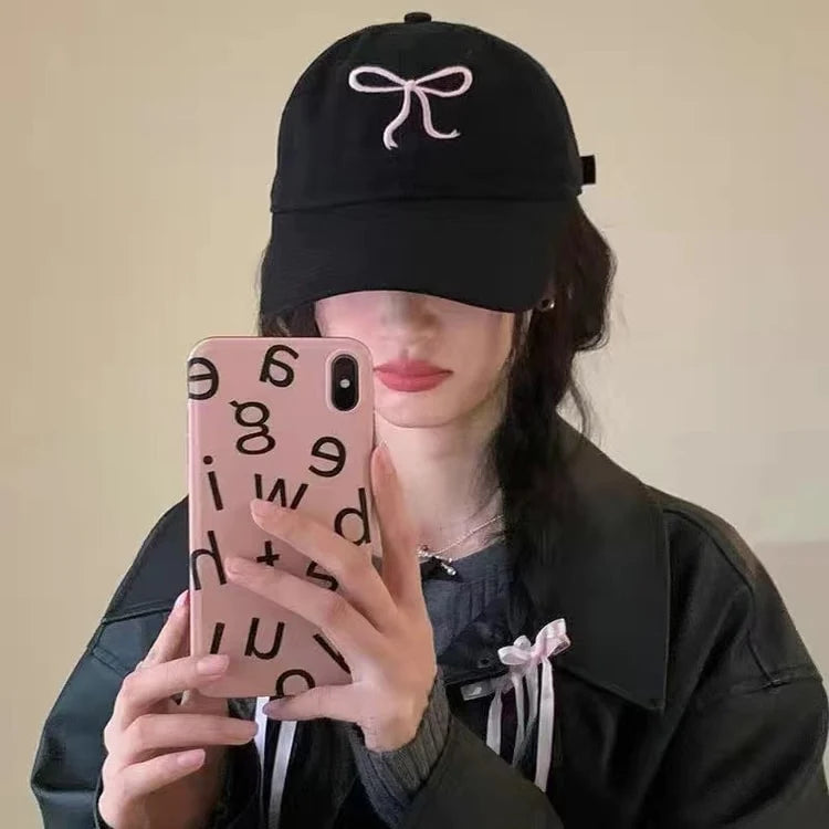 Sweet Bow Bow Baseball Cap for Women Fashion Hat Adjustable Snapback