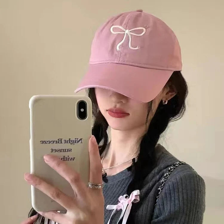 Sweet Bow Bow Baseball Cap for Women Fashion Hat Adjustable Snapback