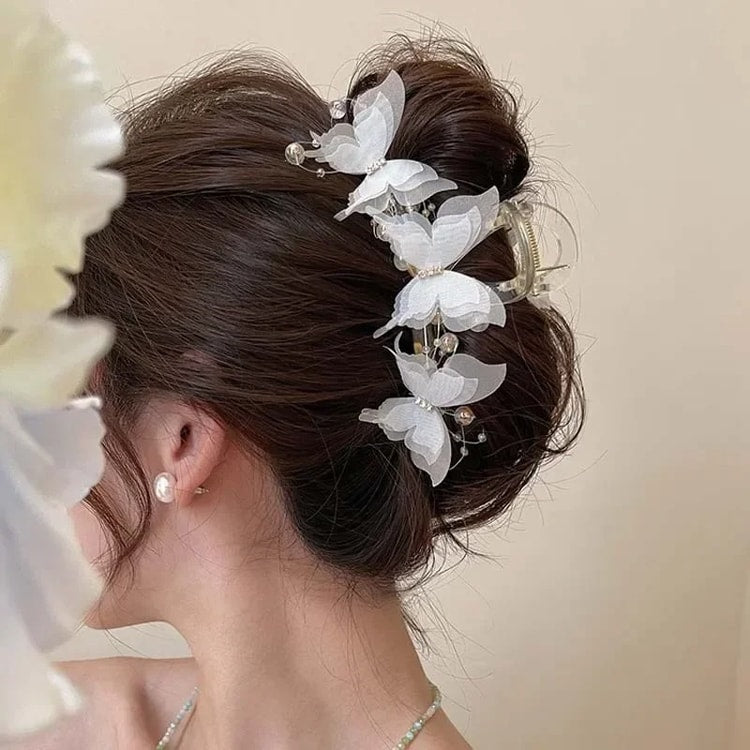 Elegant Butterfly Pearl Bow Hair Claw Clip for Women Fashion Ponytail Hair Accessories