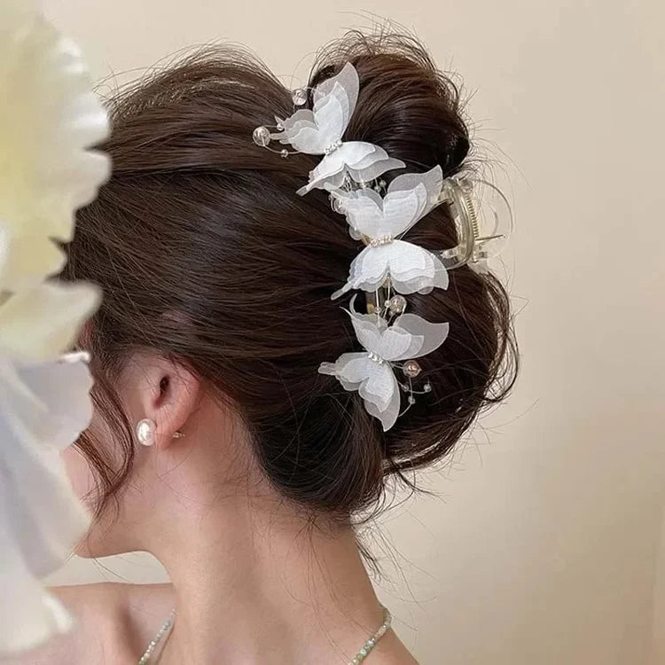 Elegant Butterfly Pearl Bow Hair Claw Clip for Women Fashion Ponytail Hair Accessories