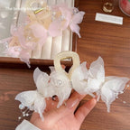 Elegant Butterfly Pearl Bow Hair Claw Clip for Women Fashion Ponytail Hair Accessories