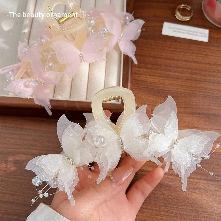 Elegant Butterfly Pearl Bow Hair Claw Clip for Women Fashion Ponytail Hair Accessories