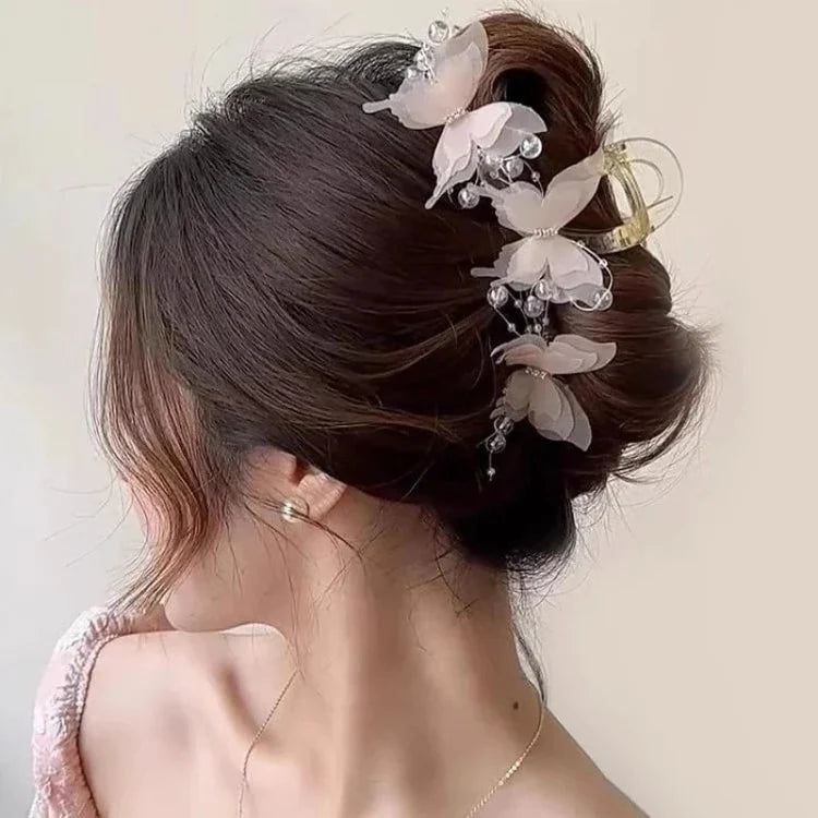 Elegant Butterfly Pearl Bow Hair Claw Clip for Women Fashion Ponytail Hair Accessories
