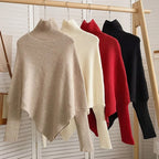 Autumn Winter Knit Sweater, Vintage Irregular Loose Pullover, Chic High Neck Women Fashion Tops