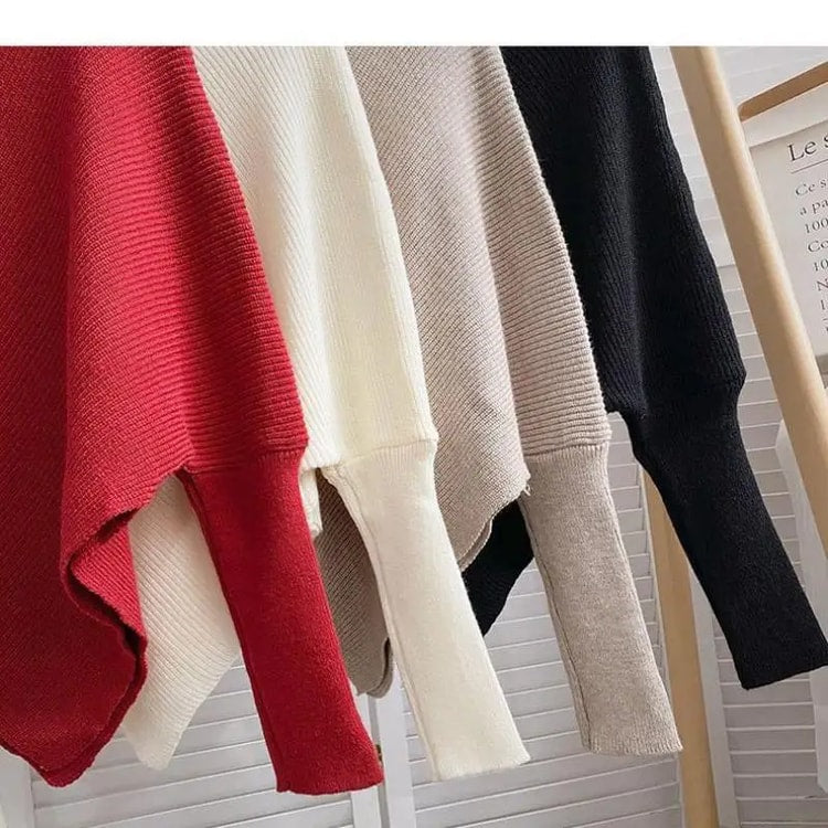 Autumn Winter Knit Sweater, Vintage Irregular Loose Pullover, Chic High Neck Women Fashion Tops