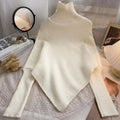 Autumn Winter Knit Sweater, Vintage Irregular Loose Pullover, Chic High Neck Women Fashion Tops