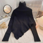 Autumn Winter Knit Sweater, Vintage Irregular Loose Pullover, Chic High Neck Women Fashion Tops