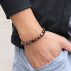Premium Men Bracelet, Howlite, Hematite, Tiger Eyes, Homme Cycling Decoration