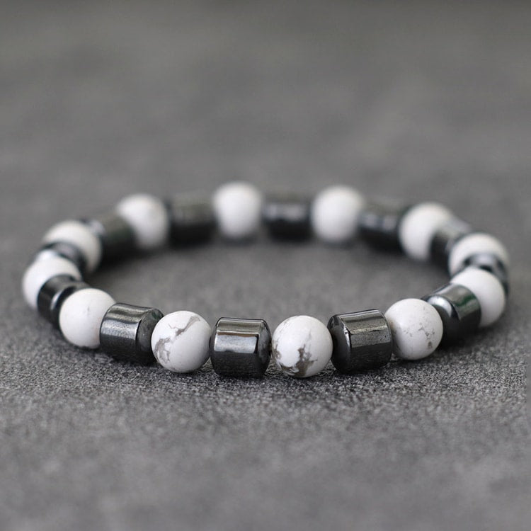 Premium Men Bracelet, Howlite, Hematite, Tiger Eyes, Homme Cycling Decoration