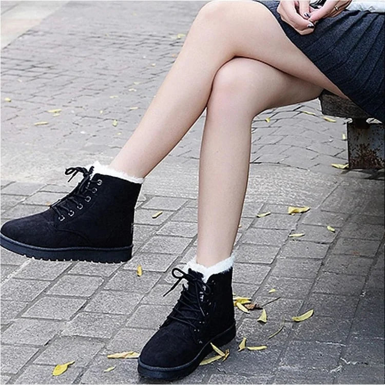 Womens Plush Velvet Winter Boots Cozy Round Toe Casual Footwear