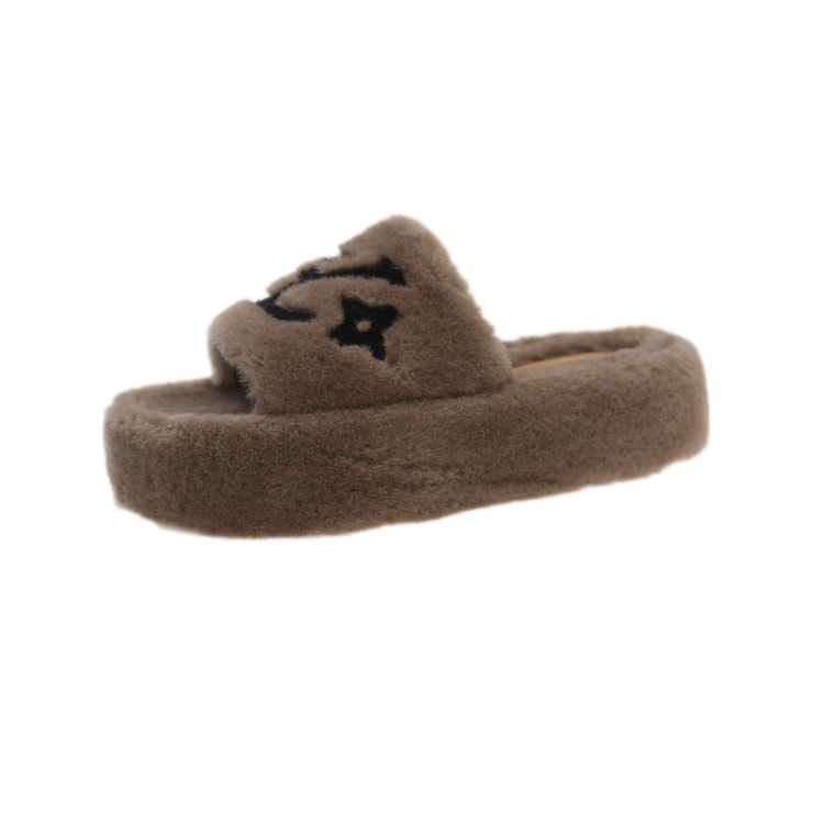 Women's Fur Slides Summer Flip Flops Party Plush Shoes Furry Home Footwear