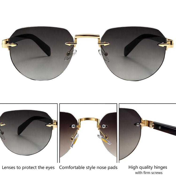 Rimless Sunglasses for Women Luxury Metal Oval Sunglasses