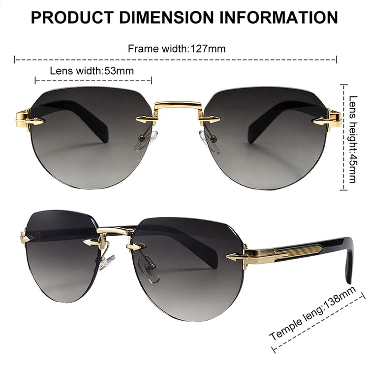 Rimless Sunglasses for Women Luxury Metal Oval Sunglasses