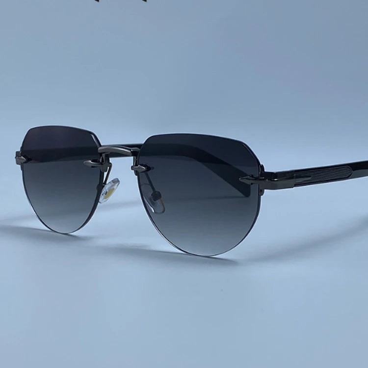 Rimless Sunglasses for Women Luxury Metal Oval Sunglasses