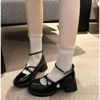 Retro Mary Jane Shoes for Women, PU Leather Loafers, Thick Heel Lolita Shoes, Uniform Pumps with Ankle Buckle