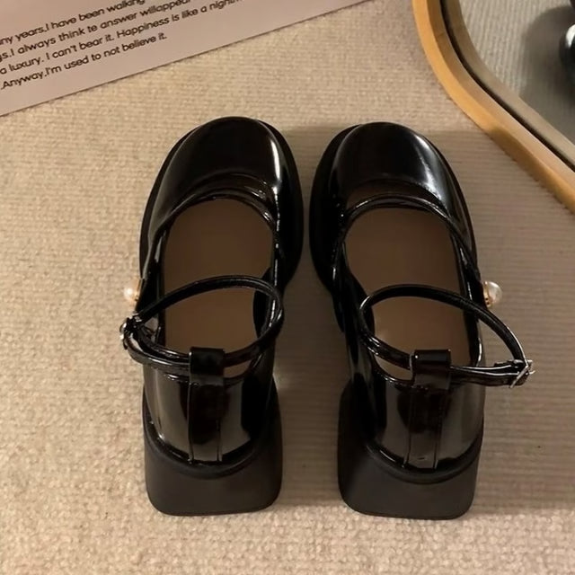 Retro Mary Jane Shoes for Women, PU Leather Loafers, Thick Heel Lolita Shoes, Uniform Pumps with Ankle Buckle