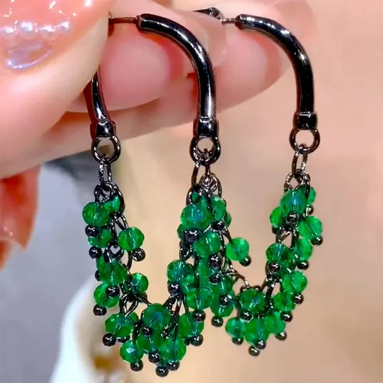 Green & Red Crystal Beaded Earrings for Women – Fashion Jewelry Gift