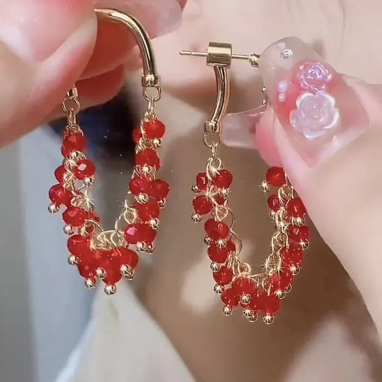 Green & Red Crystal Beaded Earrings for Women – Fashion Jewelry Gift