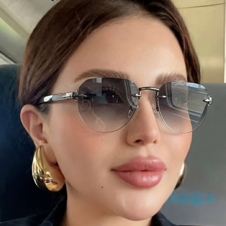 Rimless Sunglasses for Women Luxury Metal Oval Sunglasses