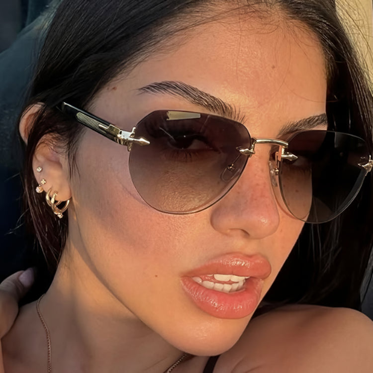 Rimless Sunglasses for Women Luxury Metal Oval Sunglasses