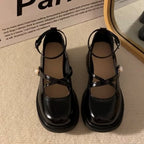 Retro Mary Jane Shoes for Women, PU Leather Loafers, Thick Heel Lolita Shoes, Uniform Pumps with Ankle Buckle